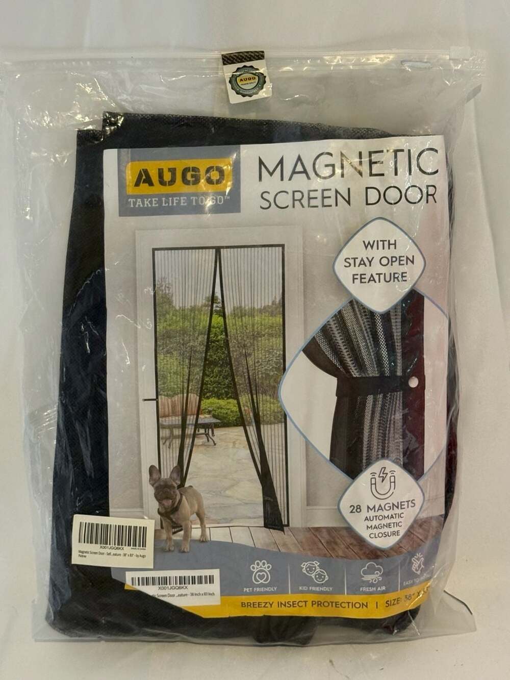 Augo Magnetic Screen Door 38" x 83" Black New